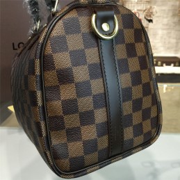 Replica Louis Vuitton Brown Damier Ebene Black Trim Speedy 25