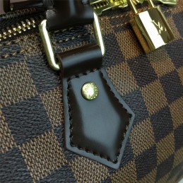 Replica Louis Vuitton Brown Damier Ebene Black Trim Speedy 25