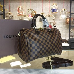 Replica Louis Vuitton Brown Damier Ebene Black Trim Speedy 30