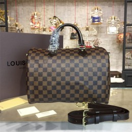 Replica Louis Vuitton Brown Damier Ebene Black Trim Speedy 30