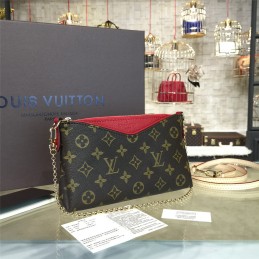 Replica Louis Vuitton Brown Monogram Red Trim Pallas Clutch