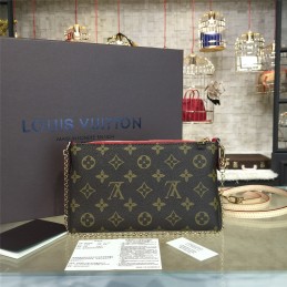 Replica Louis Vuitton Brown Monogram Red Trim Pallas Clutch