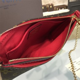 Replica Louis Vuitton Brown Monogram Red Trim Pallas Clutch