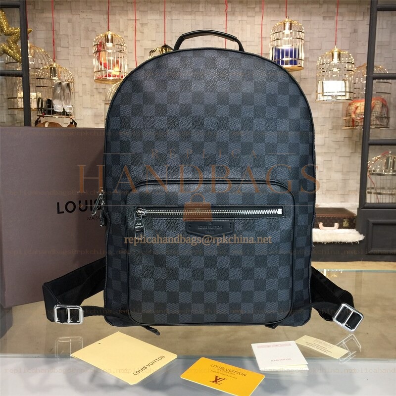 Replica Louis Vuitton Black Damier Graphite Silver Zip Josh Backpack