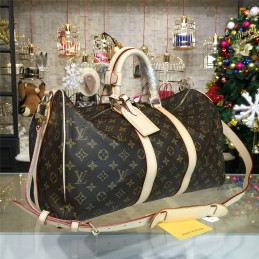 Replica Louis Vuitton Brown Monogram White Trim Keepall Bandouliere 45