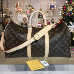 Replica Louis Vuitton Brown Monogram White Trim Keepall Bandouliere 45