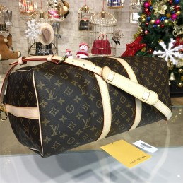 Replica Louis Vuitton Brown Monogram White Trim Keepall Bandouliere 45