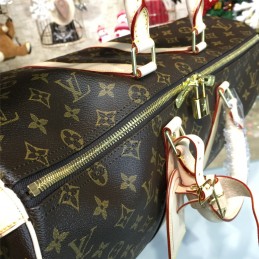 Replica Louis Vuitton Brown Monogram White Trim Keepall Bandouliere 45