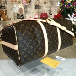 Replica Louis Vuitton Brown Monogram White Trim Keepall Bandouliere 50