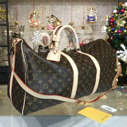 Replica Louis Vuitton Brown Monogram Beige Trim Keepall Bandouliere 55