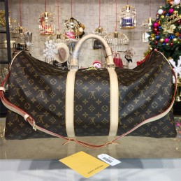 Replica Louis Vuitton Brown Monogram Beige Trim Keepall Bandouliere 55
