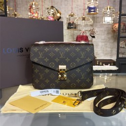 Replica Louis Vuitton Brown Monogram Black Trim Pochette Metis
