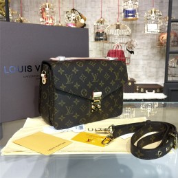 Replica Louis Vuitton Brown Monogram Black Trim Pochette Metis