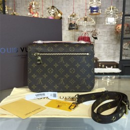 Replica Louis Vuitton Brown Monogram Black Trim Pochette Metis