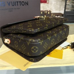 Replica Louis Vuitton Brown Monogram Black Trim Pochette Metis