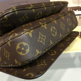 Replica Louis Vuitton Brown Monogram Black Trim Pochette Metis