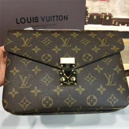 Replica Louis Vuitton Brown Monogram Black Trim Pochette Metis