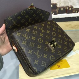 Replica Louis Vuitton Brown Monogram Black Trim Pochette Metis