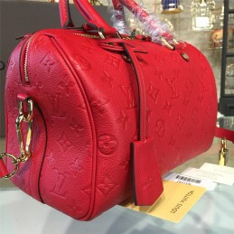 Replica Louis Vuitton Deep Red Embossed Monogram Speedy 25