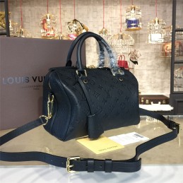 Replica Louis Vuitton Black Embossed Monogram Shoulder Strap Speedy 25