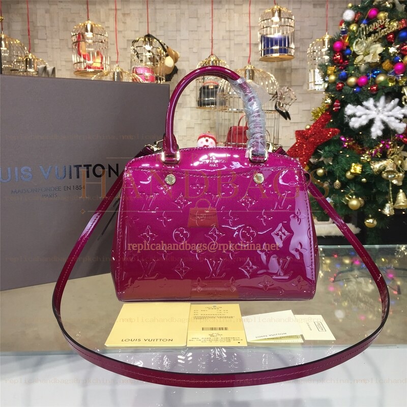 Replica Louis Vuitton Fuchsia Patent Monogram Brea PM