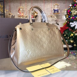 Replica Louis Vuitton Beige Patent Monogram Brea MM