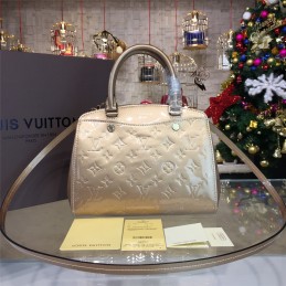 Replica Louis Vuitton Beige Patent Monogram Brea PM