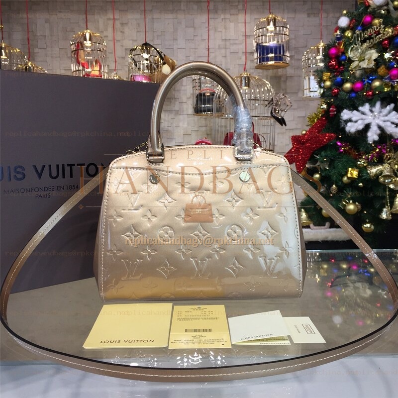 Replica Louis Vuitton Beige Patent Monogram Brea PM