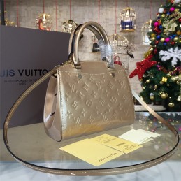 Replica Louis Vuitton Beige Patent Monogram Brea PM
