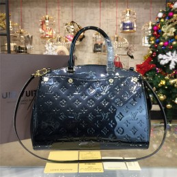 Replica Louis Vuitton Navy Black Patent Monogram Brea MM