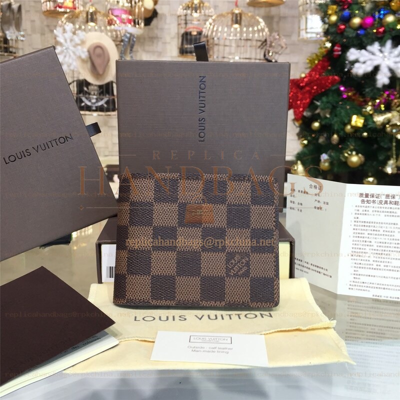 Replica Louis Vuitton Brown Damier Ebene Multiple Wallet