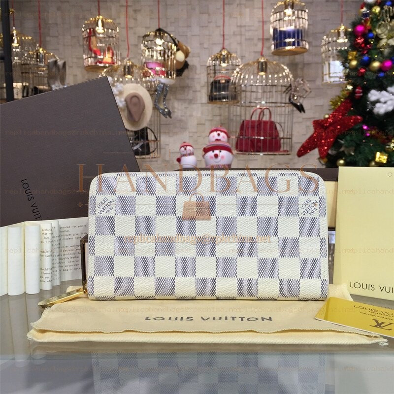 Replica Louis Vuitton White Damier Azur Zippy Wallet