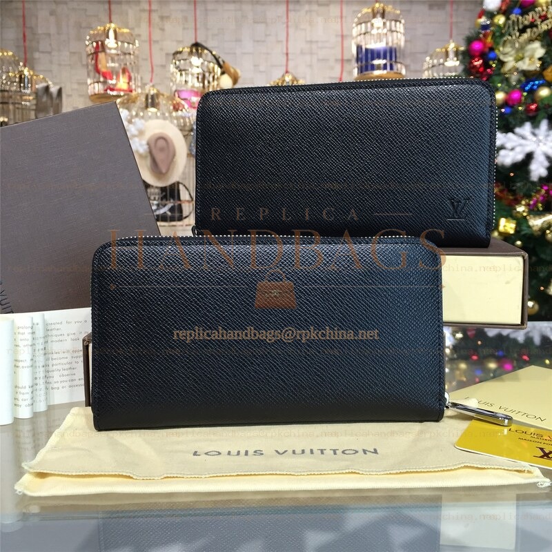 Replica Louis Vuitton Black Taiga Leather Zippy Organizer Wallet