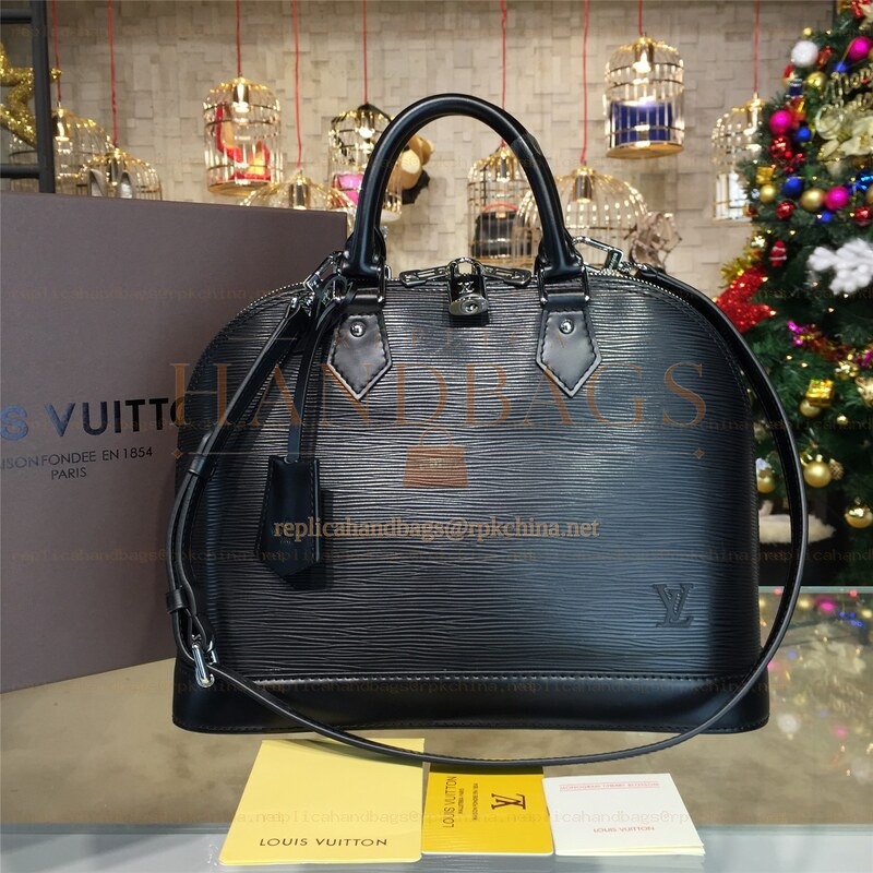 Replica Louis Vuitton Black Textured Alma MM