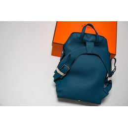 Replica Hermes Hac a Dos style blue leather backpack with white H-line design