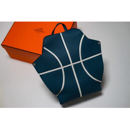 Replica Hermes Hac a Dos style blue leather backpack with white H-line design
