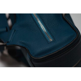 Replica Hermes Hac a Dos style blue leather backpack with white H-line design