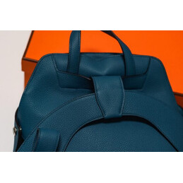Replica Hermes Hac a Dos style blue leather backpack with white H-line design
