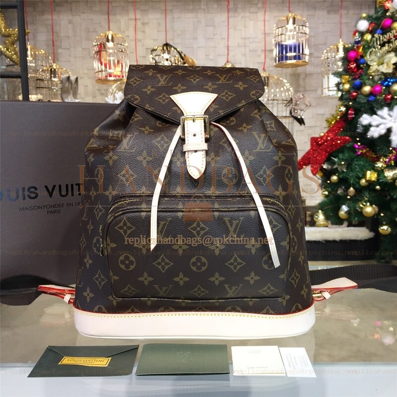 Replica Louis Vuitton Brown Monogram Beige Trim Montsouris GM Backpack