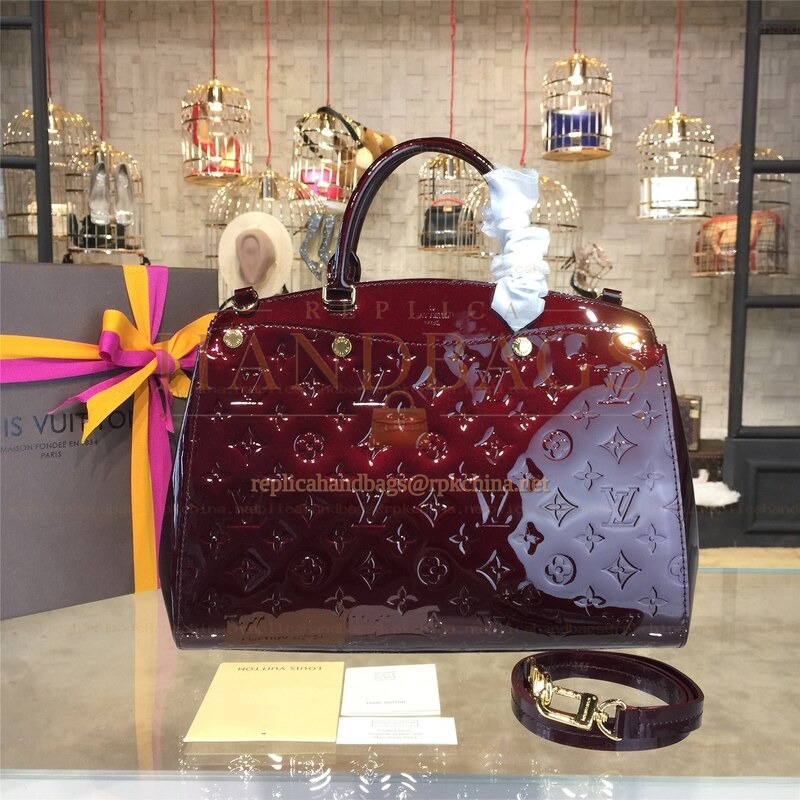 Replica Louis Vuitton Burgundy Patent Monogram Brea MM