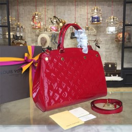Replica Louis Vuitton Deep Red Patent Monogram Brea MM