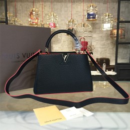 Replica Louis Vuitton Black Red Trim Capucines BB