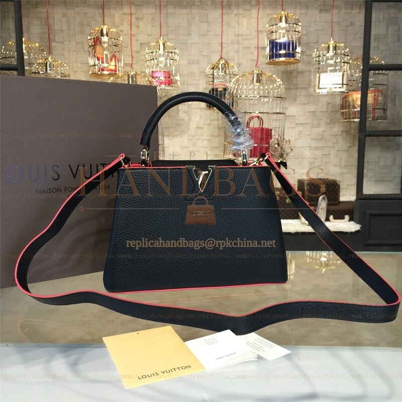 Replica Louis Vuitton Black Red Trim Capucines BB