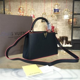 Replica Louis Vuitton Black Red Trim Capucines BB