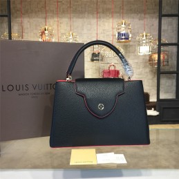 Replica Louis Vuitton Black Burgundy Trim Capucines PM