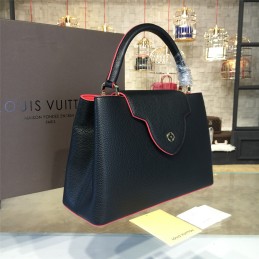 Replica Louis Vuitton Black Burgundy Trim Capucines PM