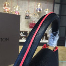 Replica Louis Vuitton Black Burgundy Trim Capucines PM