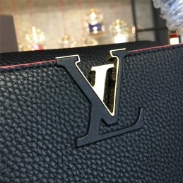 Replica Louis Vuitton Black Burgundy Trim Capucines PM