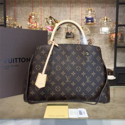 Replica Louis Vuitton Brown Monogram Beige Trim Montaigne MM