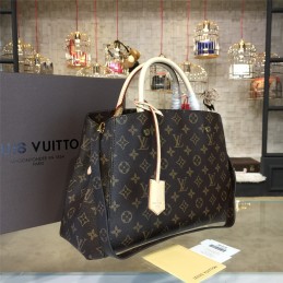 Replica Louis Vuitton Brown Monogram Beige Trim Montaigne MM